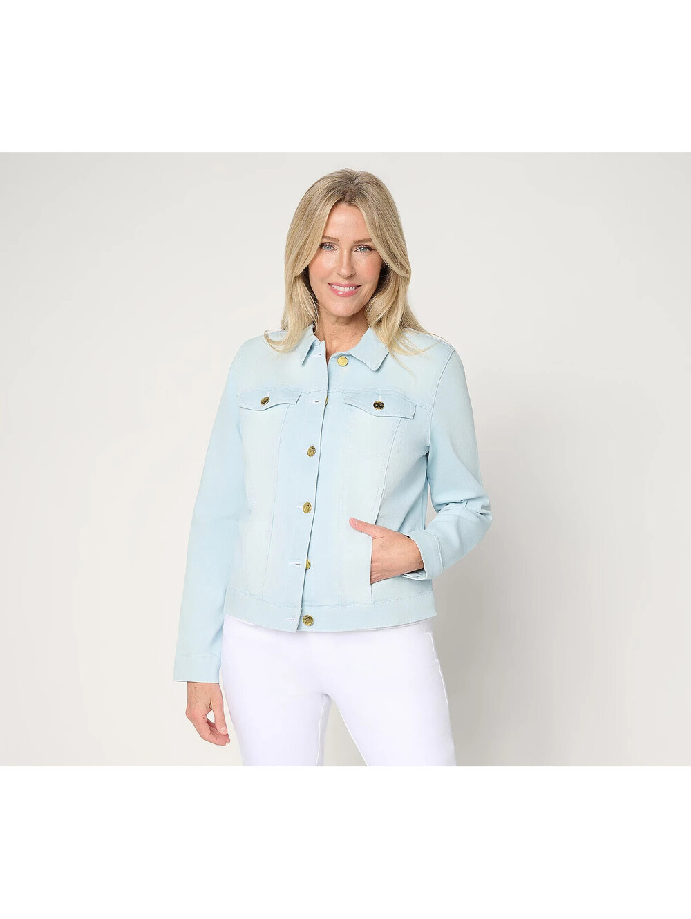 Belle by Kim Gravel TripleLuxe Topstitched Jean Jacket Bleach Wash, Size X-Large